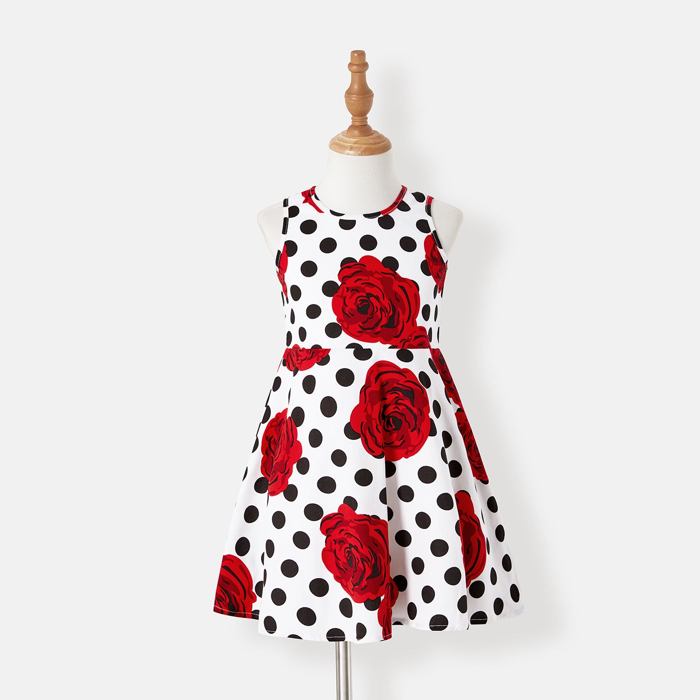 Family Matching Allover Red Rose Floral & Dots Print Tank Dresses And Short-sleeve Polo Shirts Sets
