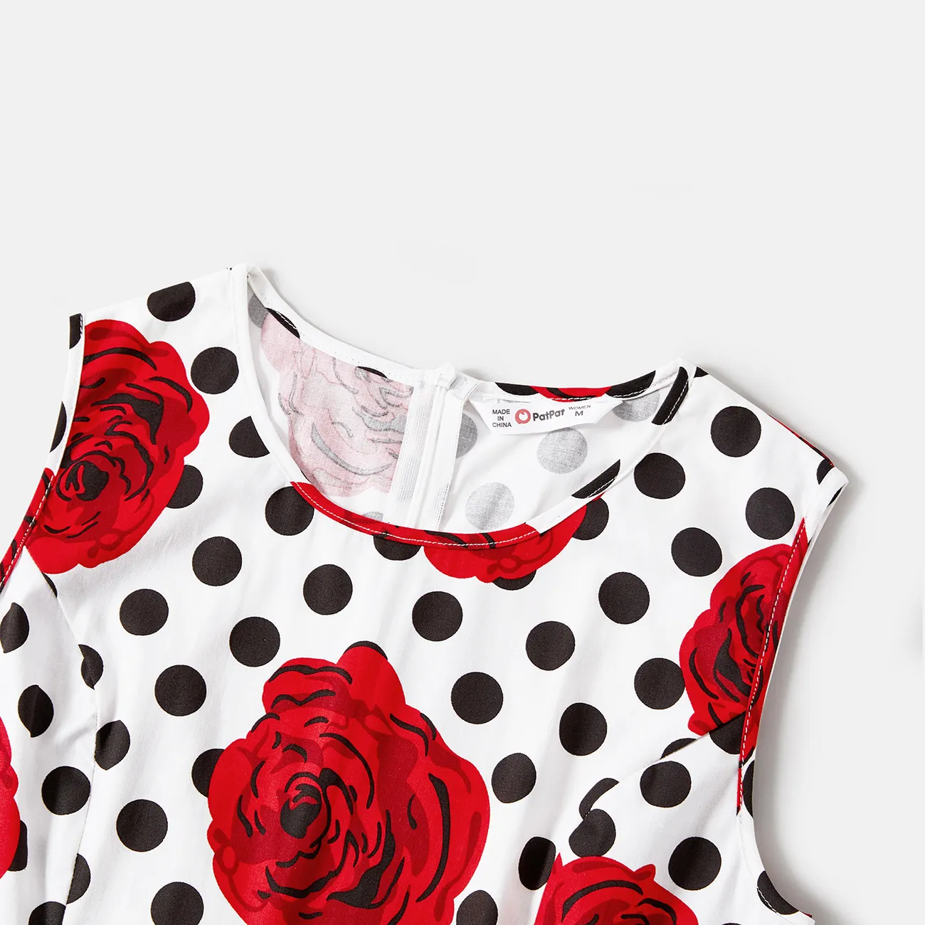 Family Matching Allover Red Rose Floral & Dots Print Tank Dresses and Short-sleeve Polo Shirts Sets Multi-color big image 1