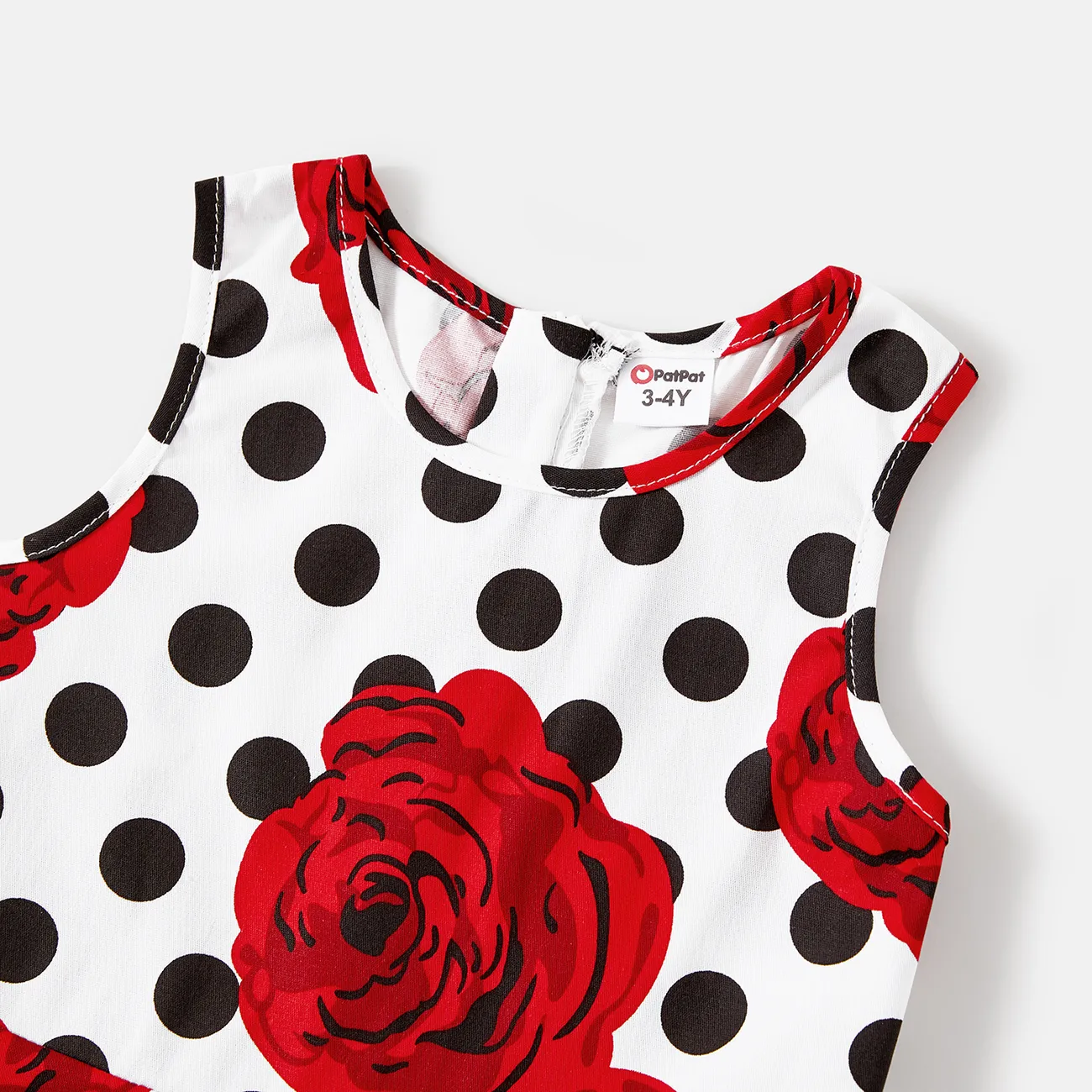 Family Matching Allover Red Rose Floral & Dots Print Tank Dresses and Short-sleeve Polo Shirts Sets Multi-color big image 1