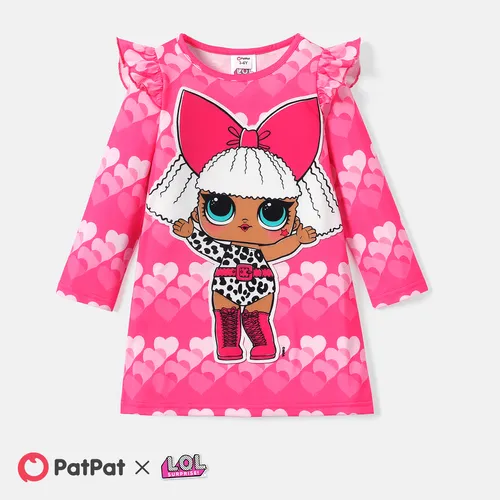 L.O.L. SURPRISE! Toddler Girl Mother's Day Heart Print Ruffled Long-sleeve Dress