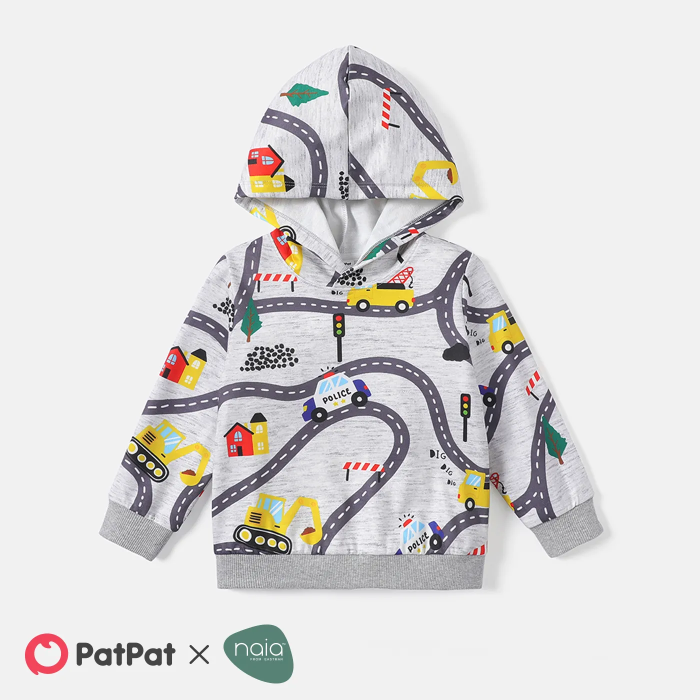 Naia Toddler Boy Vehicle Print Hoodie Sweatshirt MiddleAsh big image 1