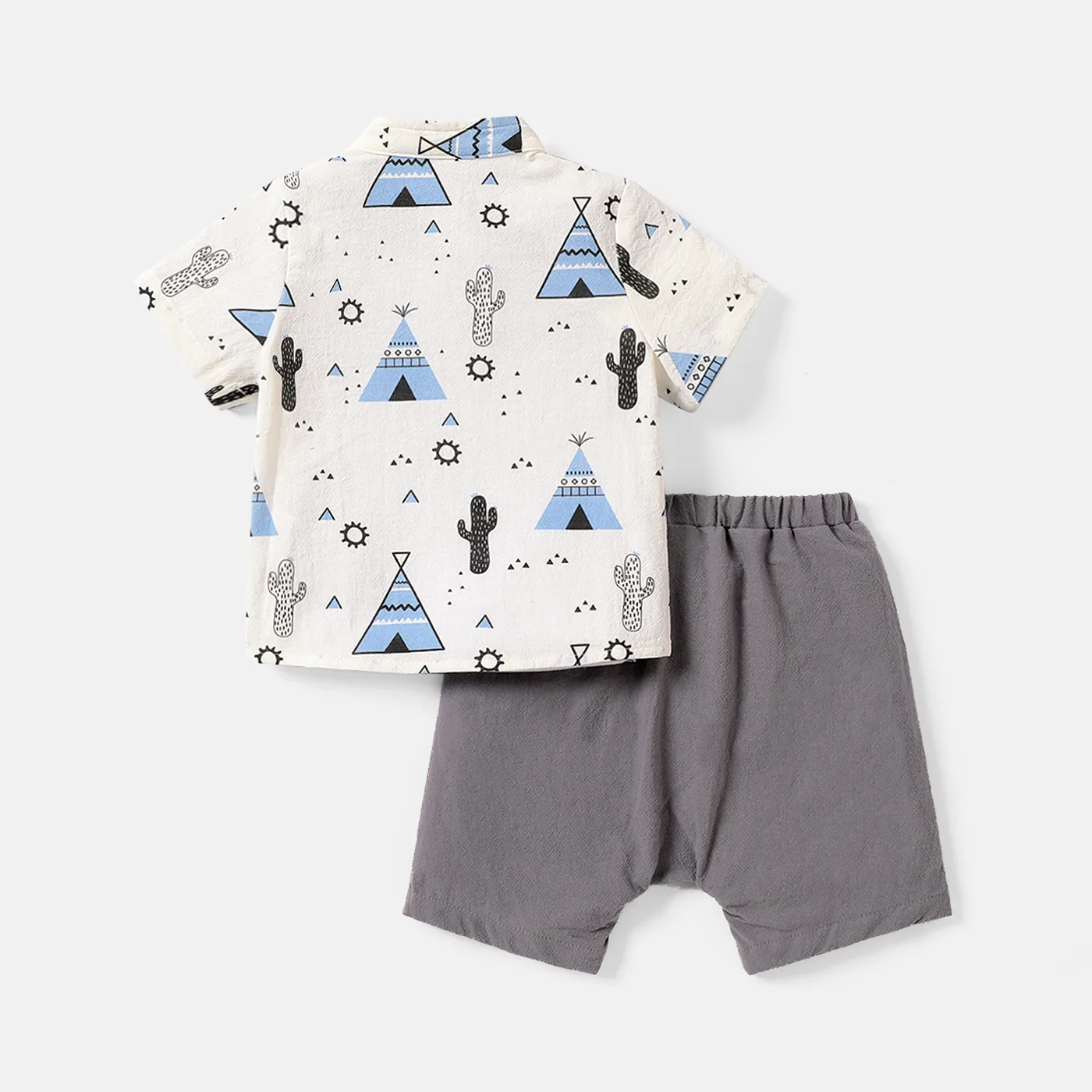 2pcs Baby Boy 100% Cotton Short-sleeve Allover Print Shirt and Solid Shorts Set Blue image 4