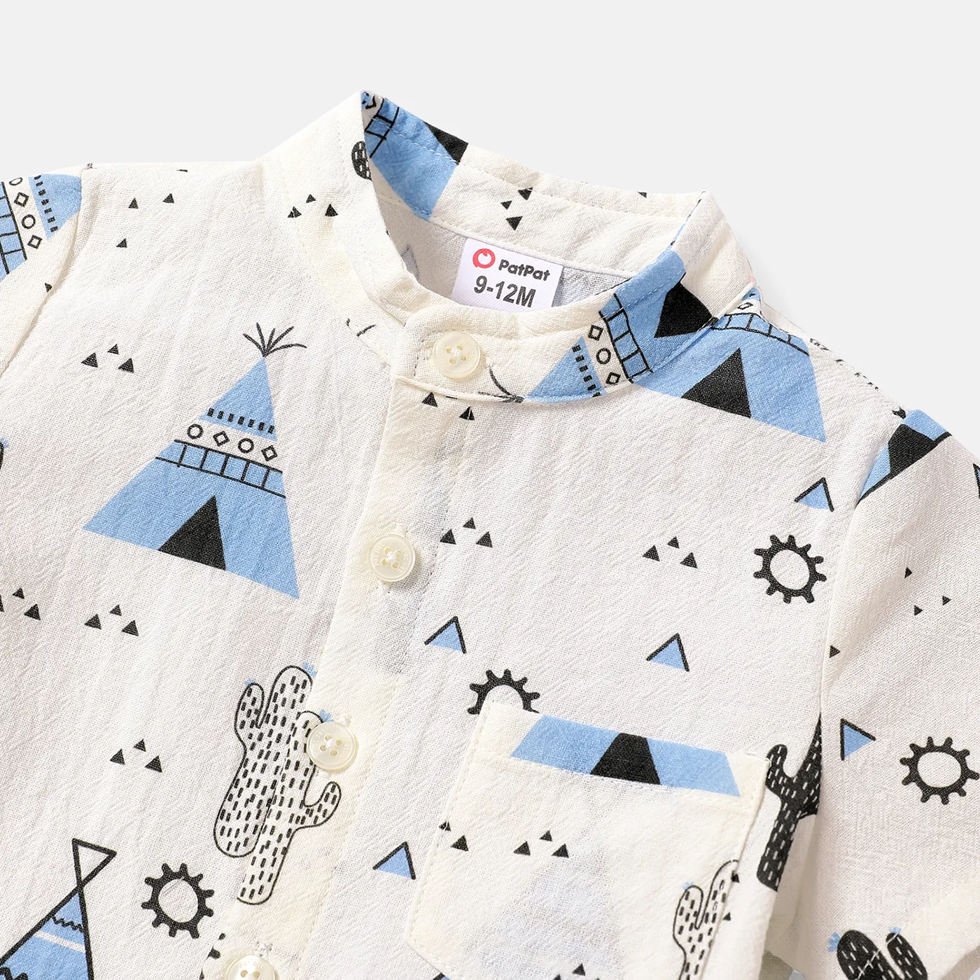 2pcs Baby Boy 100% Cotton Short-sleeve Allover Print Shirt and Solid Shorts Set Blue image 2