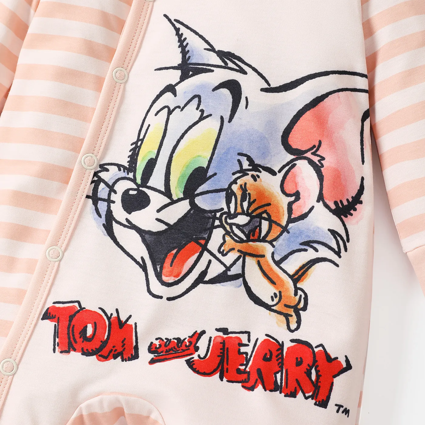 Tom and Jerry Baby Boy/Girl Long-sleeve Striped Graphic Spliced Naia™ Jumpsuit  image 4