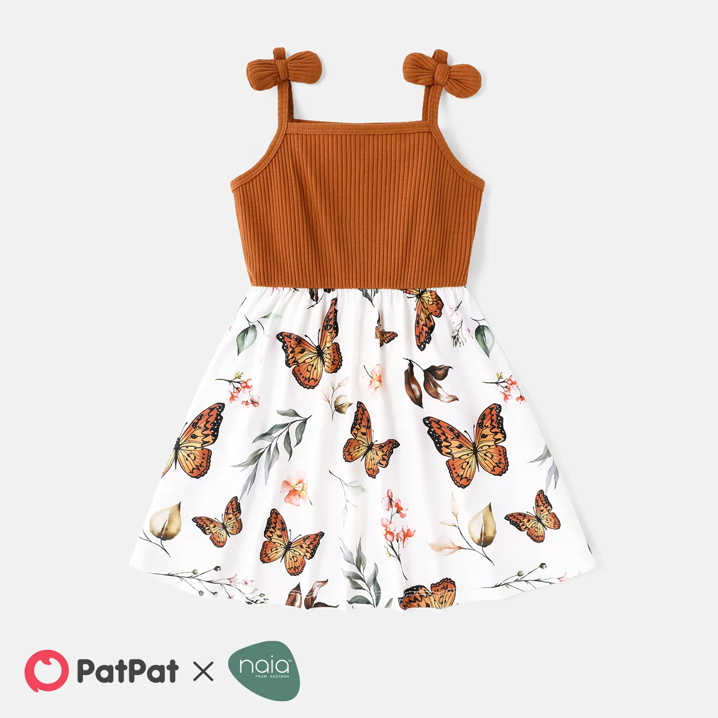 Naia Toddler Girl Butterfly Print Ribbed Splice Bowknot Design Slip Dress  big image 1
