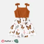 Naia Toddler Girl Butterfly Print Ribbed Splice Bowknot Design Slip Dress Brown