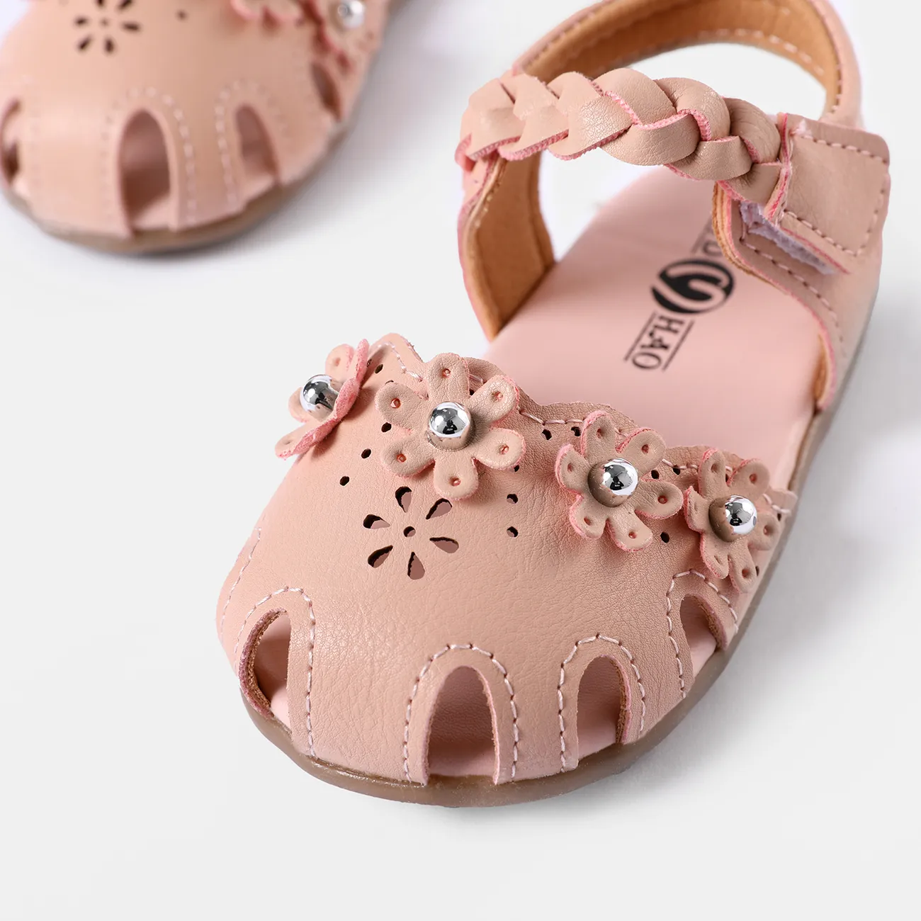 Toddler / Kid Floral Decor Braided Detail Sandals (The direction of the braid is random) (Toddler US 4.5-6.5 and Toddler US 7-9 have different soles) Pink big image 1