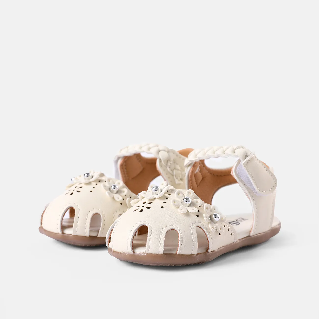 Toddler / Kid Floral Decor Braided Detail Sandals (The direction of the braid is random) (Toddler US 4.5-6.5 and Toddler US 7-9 have different soles) Beige big image 1