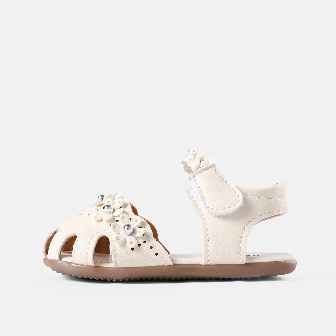 Toddler / Kid Floral Decor Braided Detail Sandals (The direction of the braid is random) (Toddler US 4.5-6.5 and Toddler US 7-9 have different soles) Beige image 3