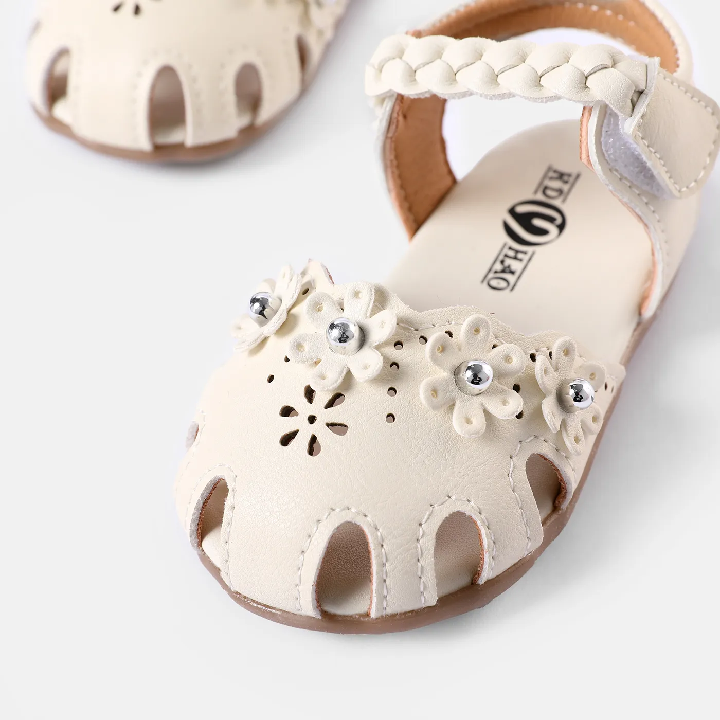 Toddler / Kid Floral Decor Braided Detail Sandals (The direction of the braid is random) (Toddler US 4.5-6.5 and Toddler US 7-9 have different soles) Beige image 5
