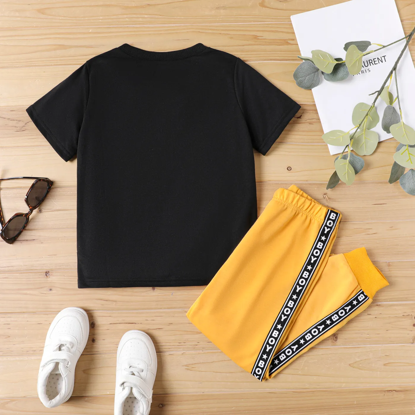 2pcs Kid Boy Letter Print Colorblock Short-sleeve Tee and Elasticized Pants Set Ginger image 2