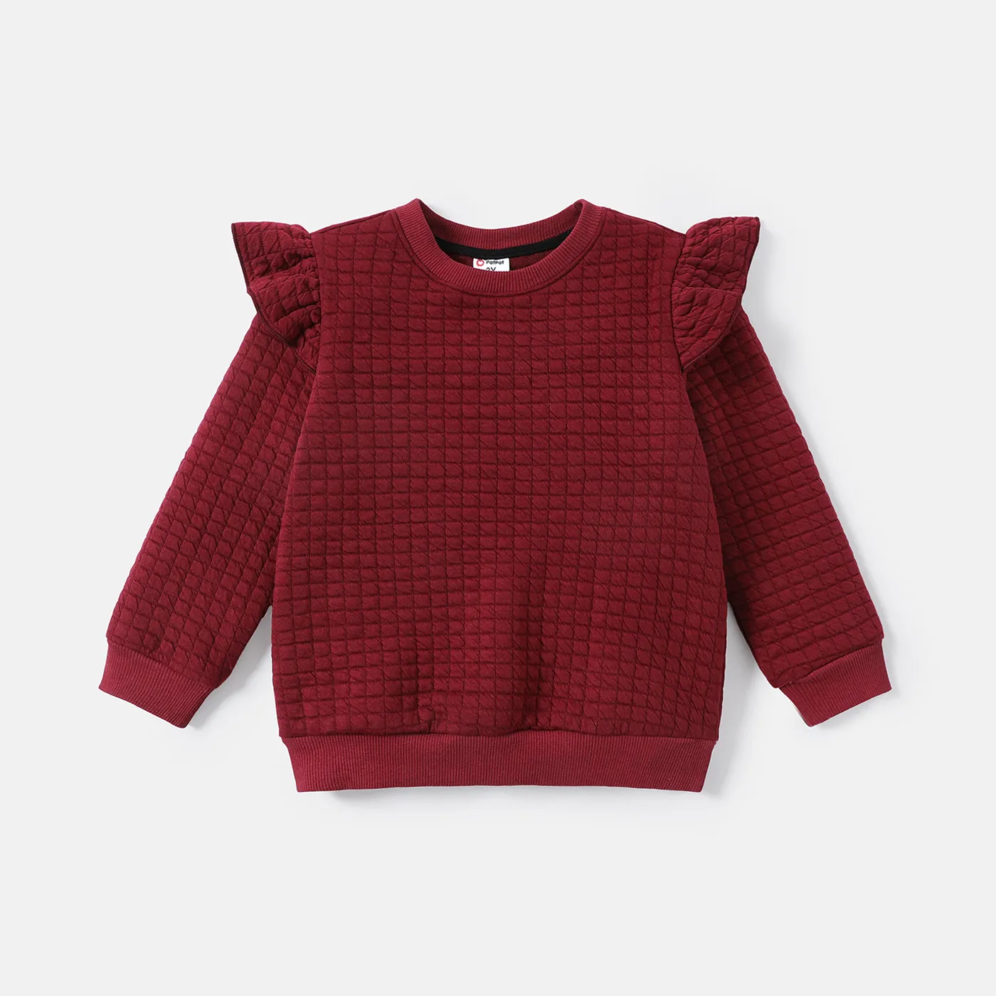 Toddler Girl Ruffled Textured Solid Color Sweatshirt WineRed big image 1