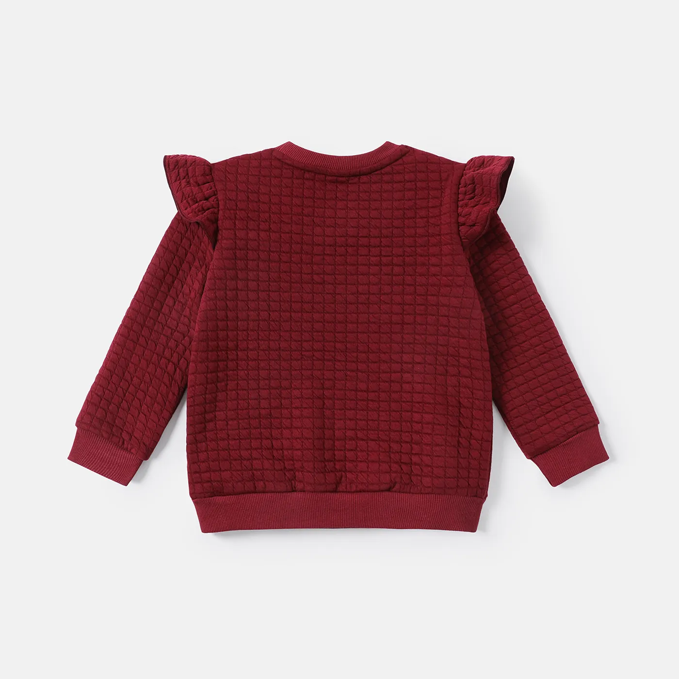 Toddler Girl Ruffled Textured Solid Color Sweatshirt WineRed image 3