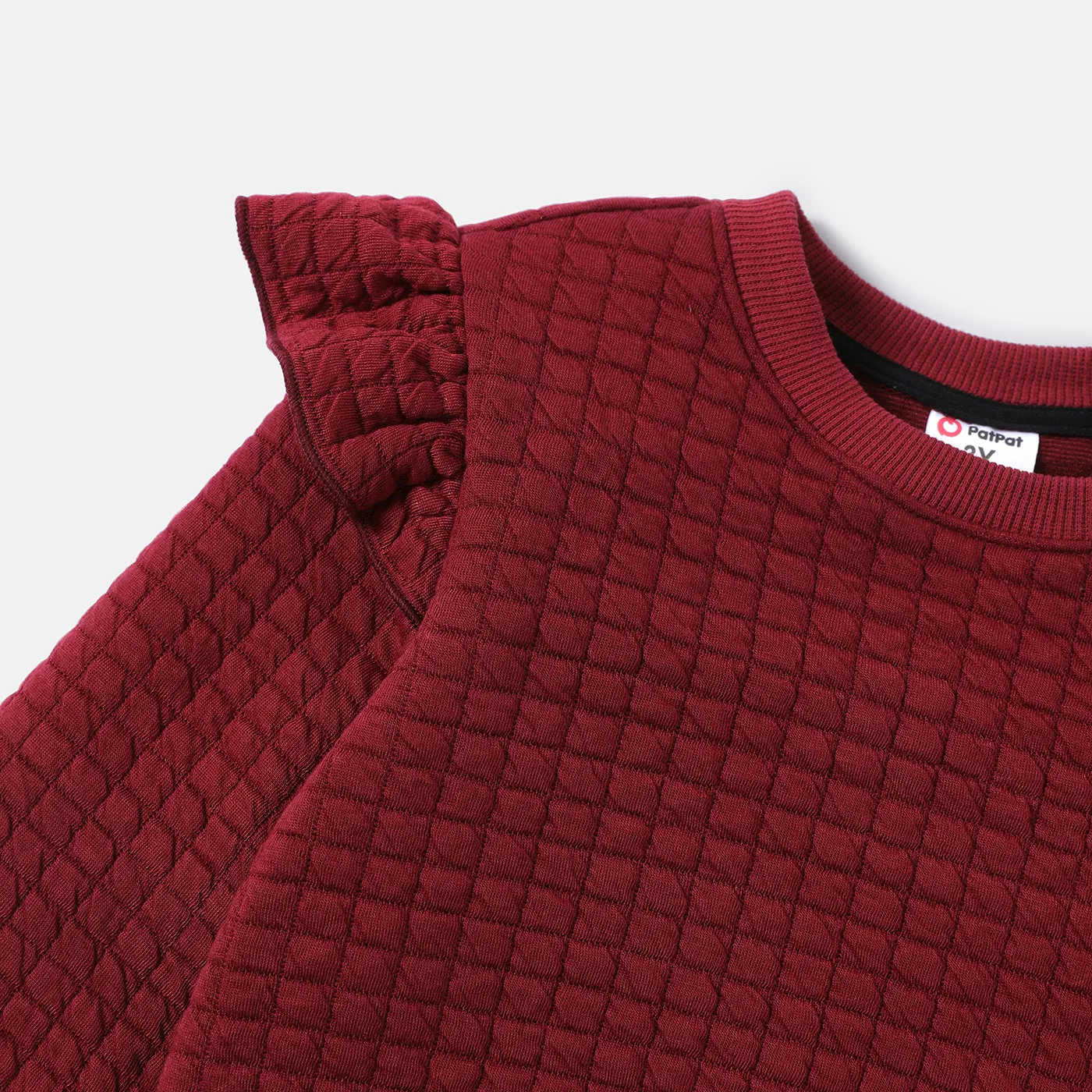 Toddler Girl Ruffled Textured Solid Color Sweatshirt WineRed image 5