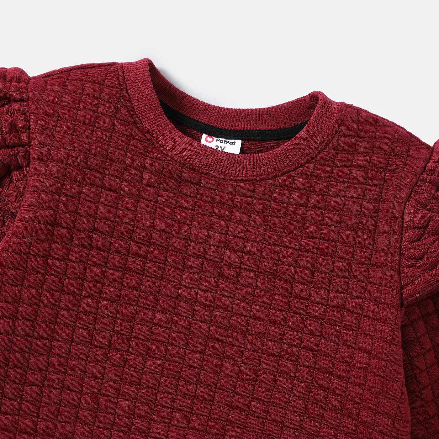 Toddler Girl Ruffled Textured Solid Color Sweatshirt WineRed image 4