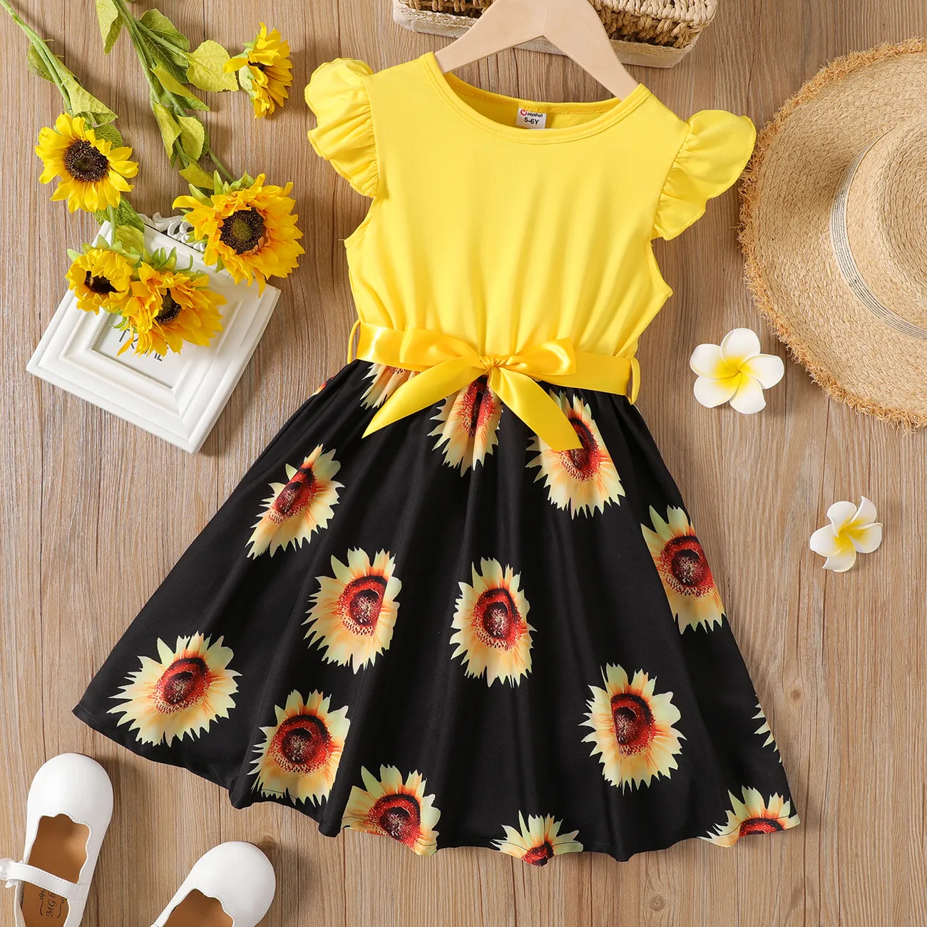 Chicos Chica Costura de tela Plantas y flores Vestidos Amarillo big image 1