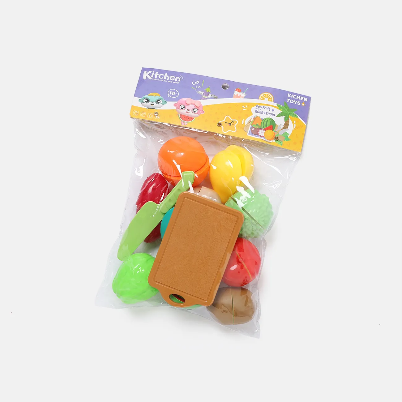 16 peças de corte de plástico sem bpa, brinquedo de comida para crianças, frutas cortáveis, legumes, conjunto com facas, tábua e pratos (cor da faca aleatória) Cor-A big image 1