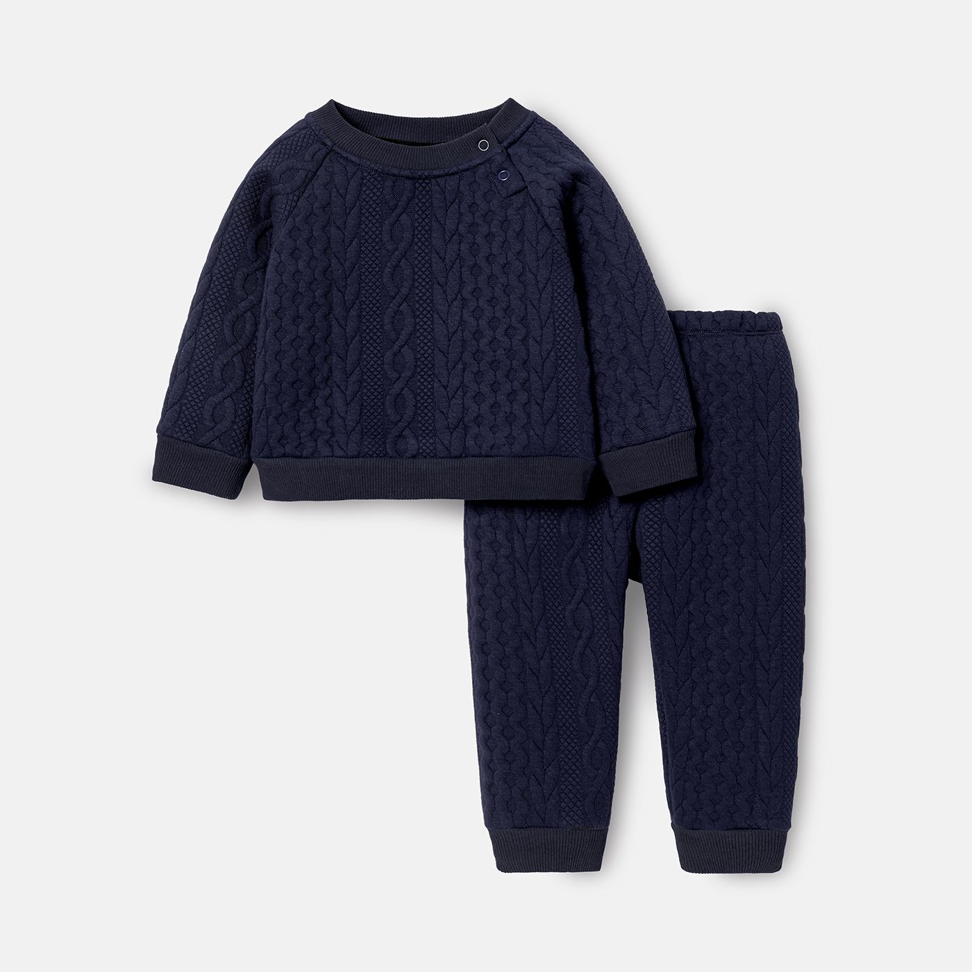 

2pcs Baby Boy Solid Color Cable Knit Textured Long-sleeve Sweatshirt and Elasticized Pants Set