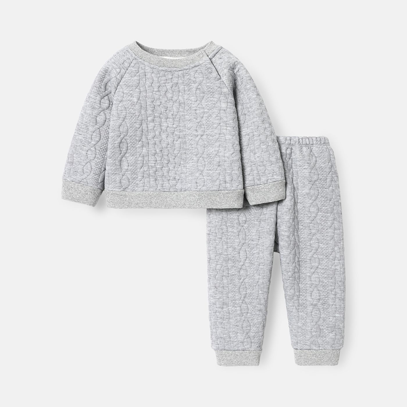 2pcs Baby Boy Solid Color Cable Knit Textured Long-sleeve Sweatshirt And Elasticized Pants Set