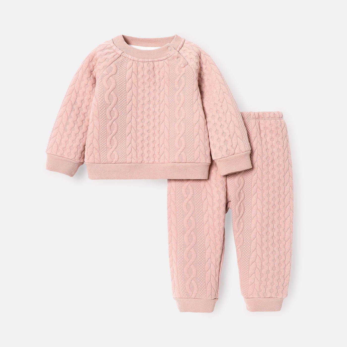 2pcs Baby Boy Solid Color Cable Knit Textured Long-sleeve Sweatshirt and Elasticized Pants Set