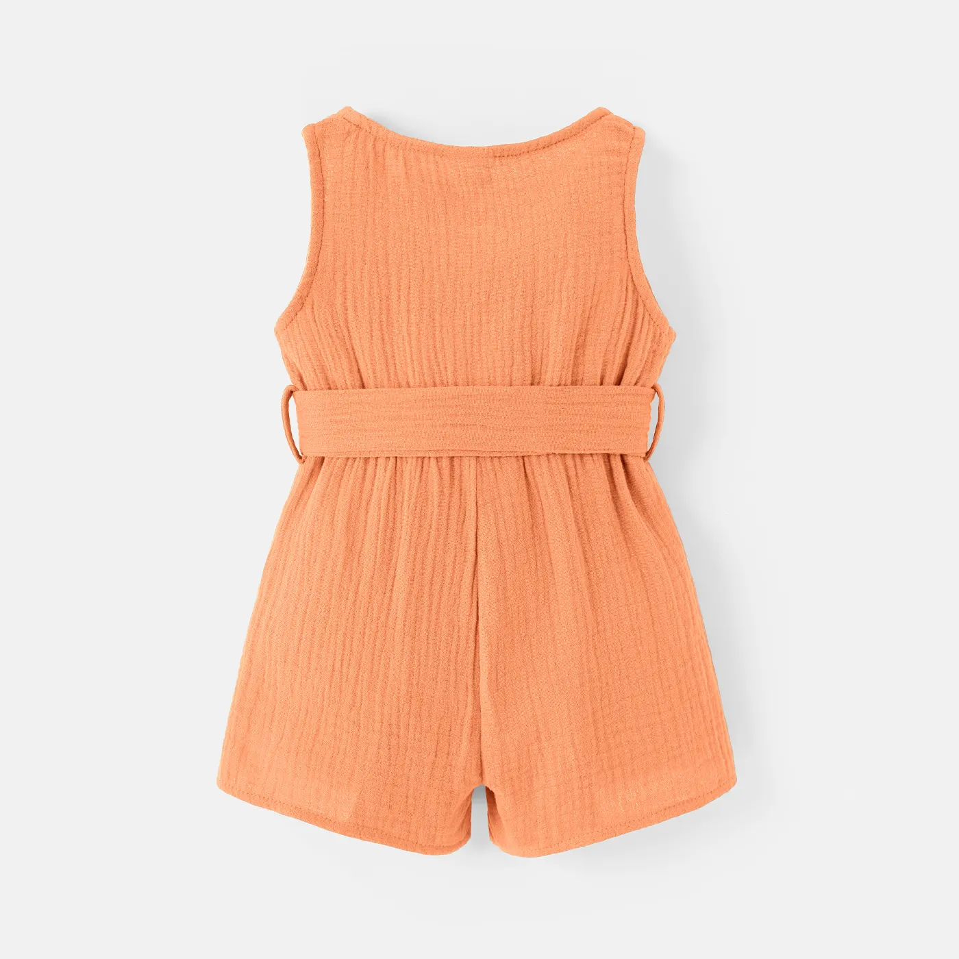 Baby Girl 100% Cotton Crepe Button Front Solid Sleeveless Belted Romper  image 3