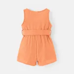 Baby Girl 100% Cotton Crepe Button Front Solid Sleeveless Belted Romper  image 3