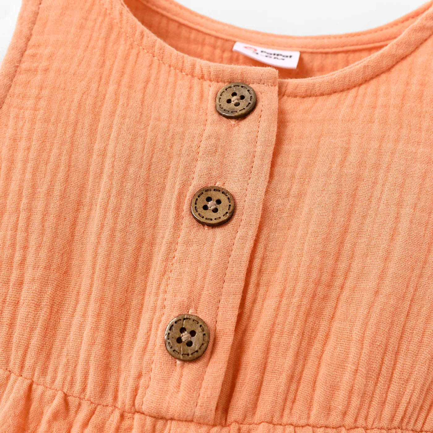 Baby Girl 100% Cotton Crepe Button Front Solid Sleeveless Belted Romper  image 4