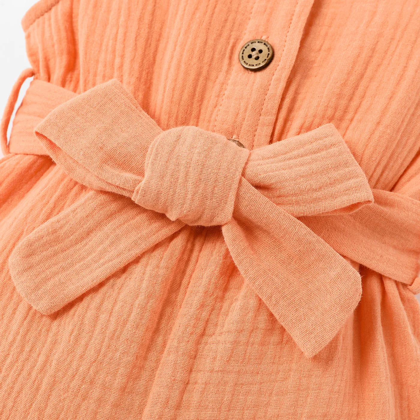 Baby Girl 100% Cotton Crepe Button Front Solid Sleeveless Belted Romper  image 5