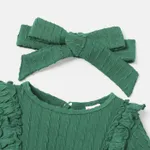 2pcs Baby Girl Solid Ribbed Ruffle Trim Bow Front Long-sleeve Pretty with Headband Set  image 3