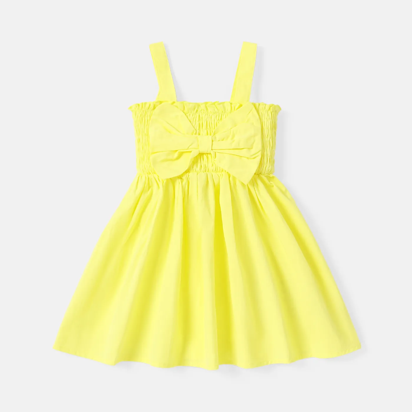 Toddler Girl 100% Cotton Solid Color Bowknot Design Smocked Slip Dress