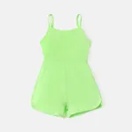 Toddler Girl Solid Color Ribbed Cotton Slip Rompers Green
