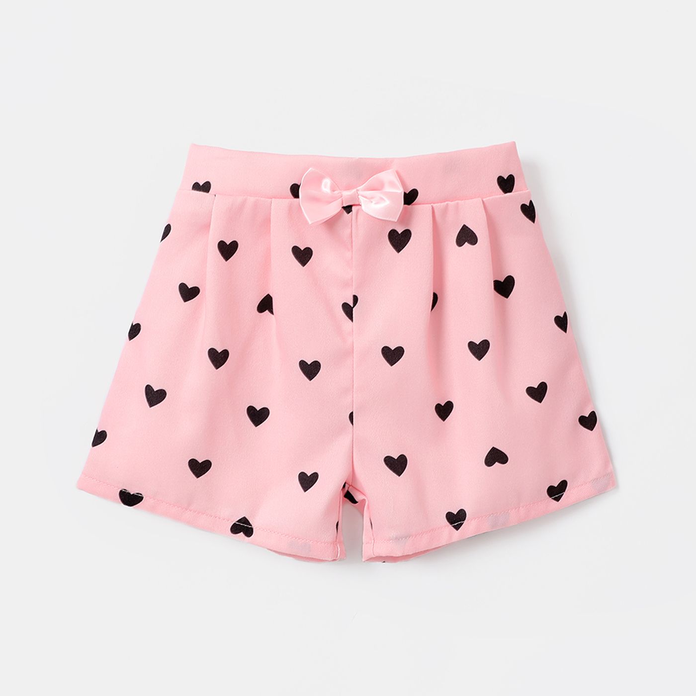 

Toddler Girl Heart Print Bowknot Design Elasticized Shorts
