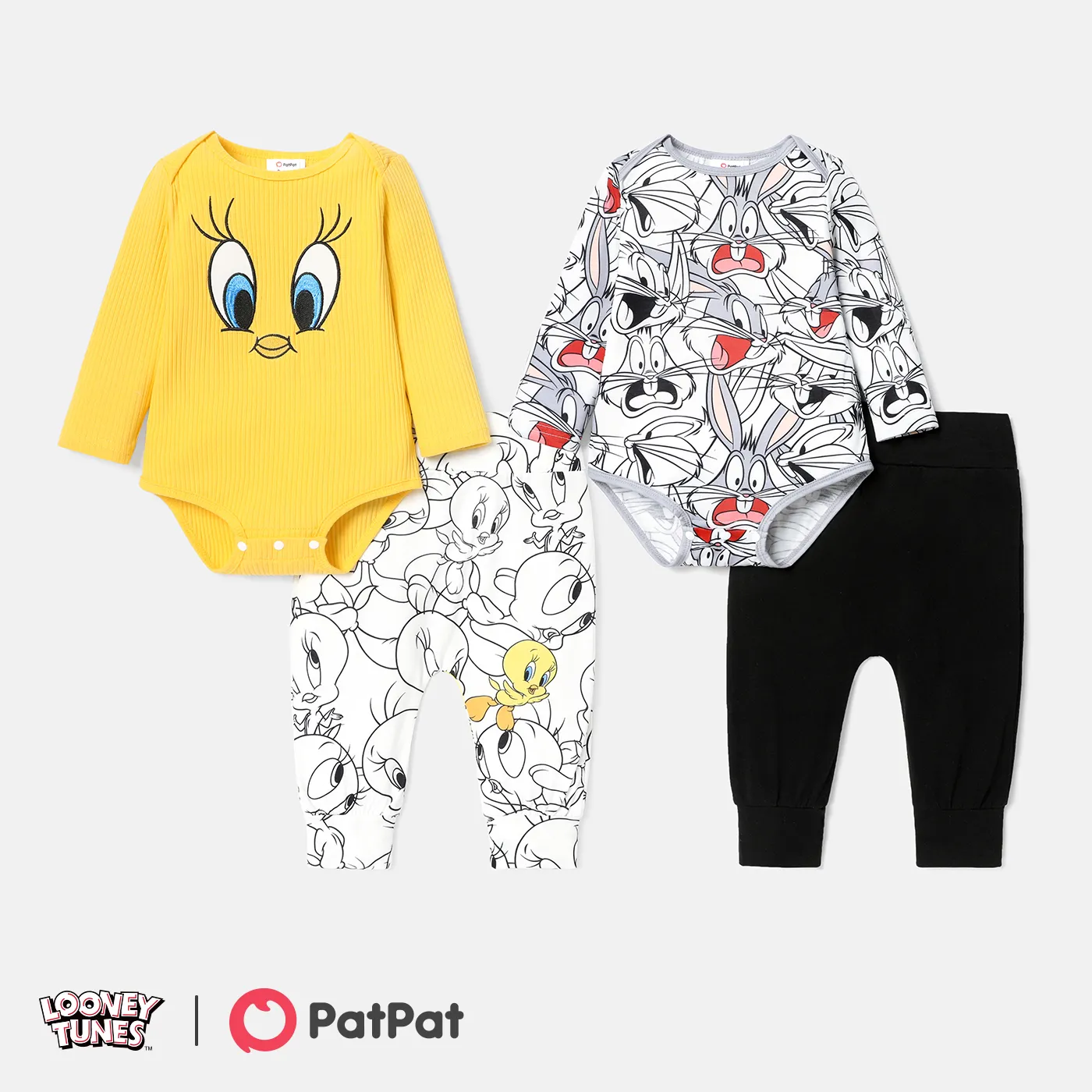 Looney Tunes 2pcs Baby Boy/Girl Cartoon Print Long-sleeve Romper & Pants Set