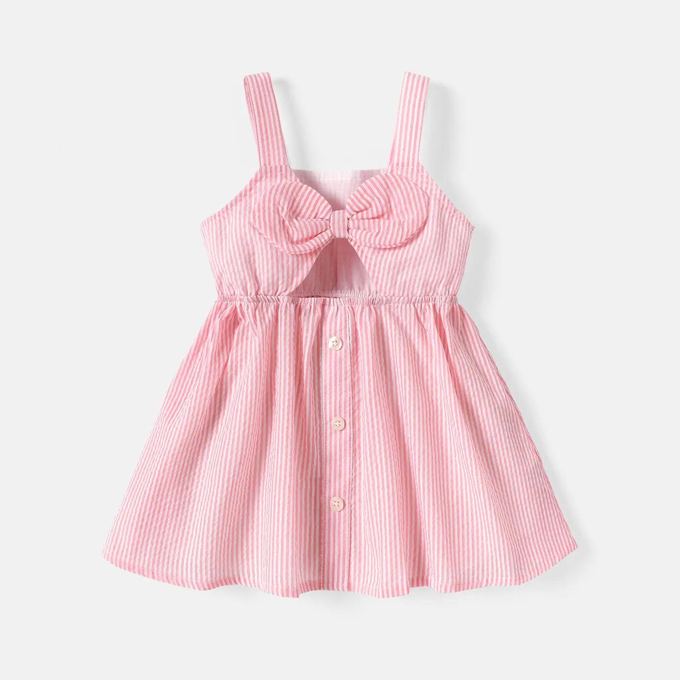 Baby Girl Pinstriped Bow Front Cut Out Cami Dress
