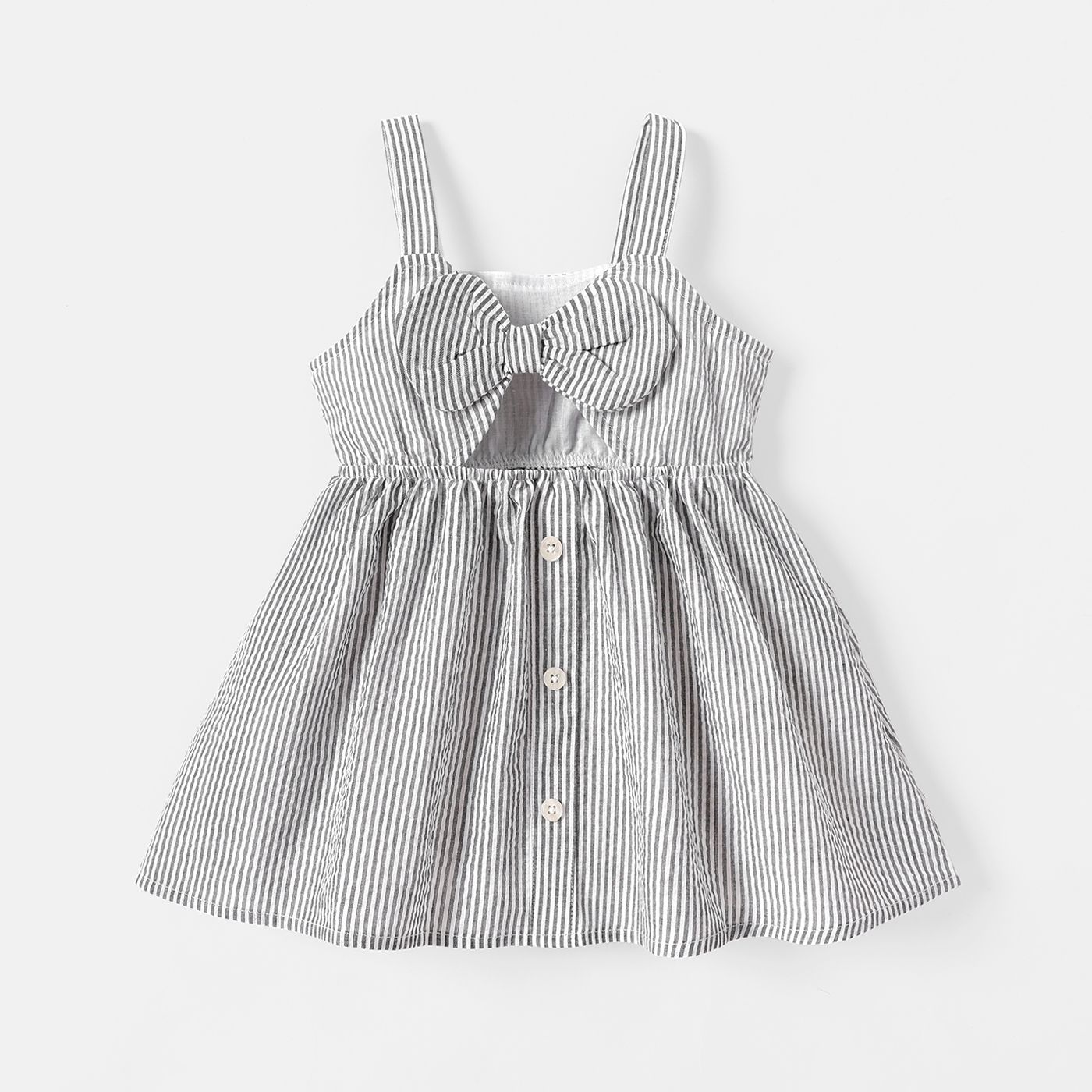 Baby Girl Pinstriped Bow Front Cut Out Cami Dress