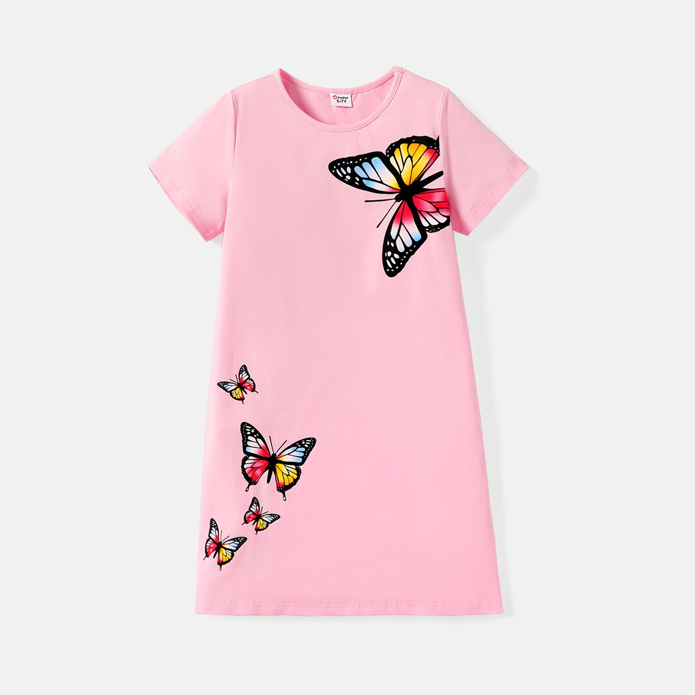 

Kid Girl Butterfly Print Cotton Short-sleeve Tee Dress