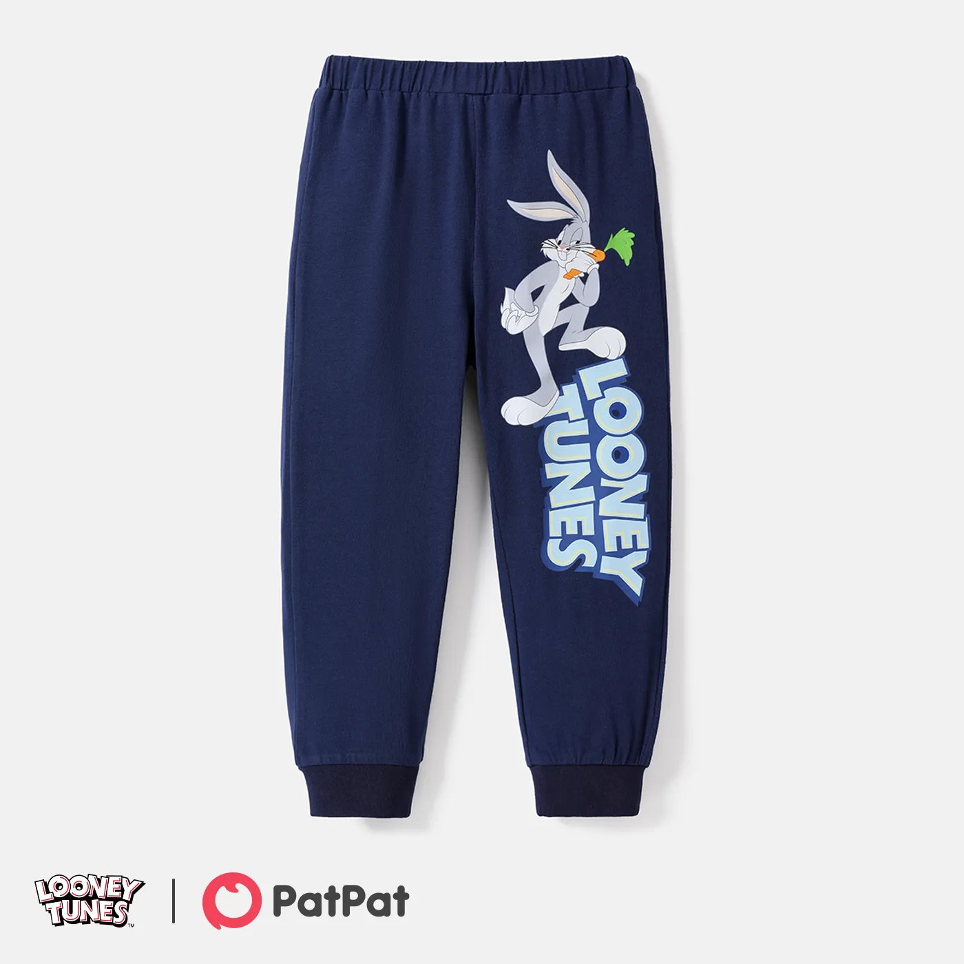 Looney Tunes Calça infantil de algodão elástico com estampa de letras azul real