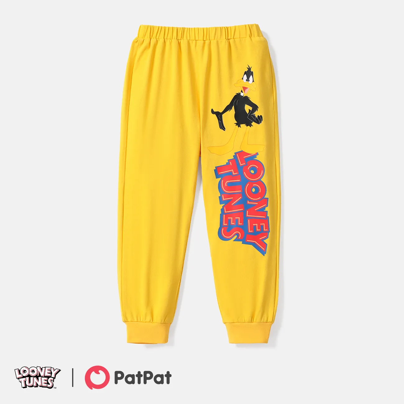 Looney Tunes Calça infantil de algodão elástico com estampa de letras Amarelo big image 1