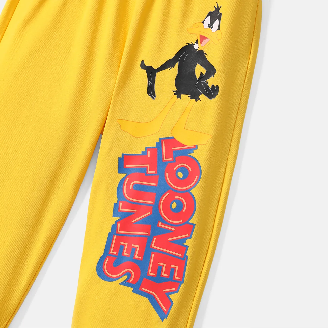 Looney Tunes Calça infantil de algodão elástico com estampa de letras Amarelo big image 1