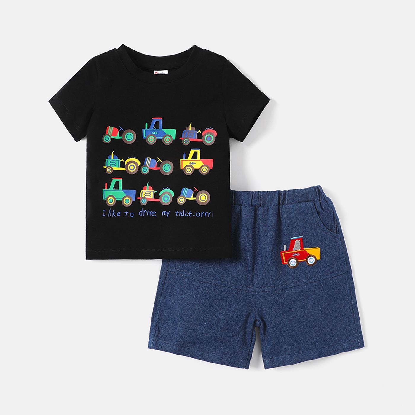 

2pcs Toddler Boy Vehicle Print Short-sleeve Cotton Tee and Denim Shorts Set