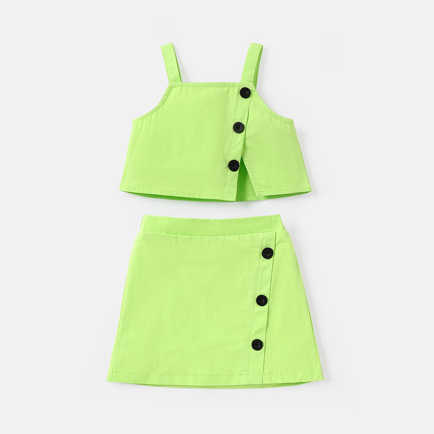 2pcs Toddler Girl 100% Cotton Solid Color Button Design Camisole and Skirt Set