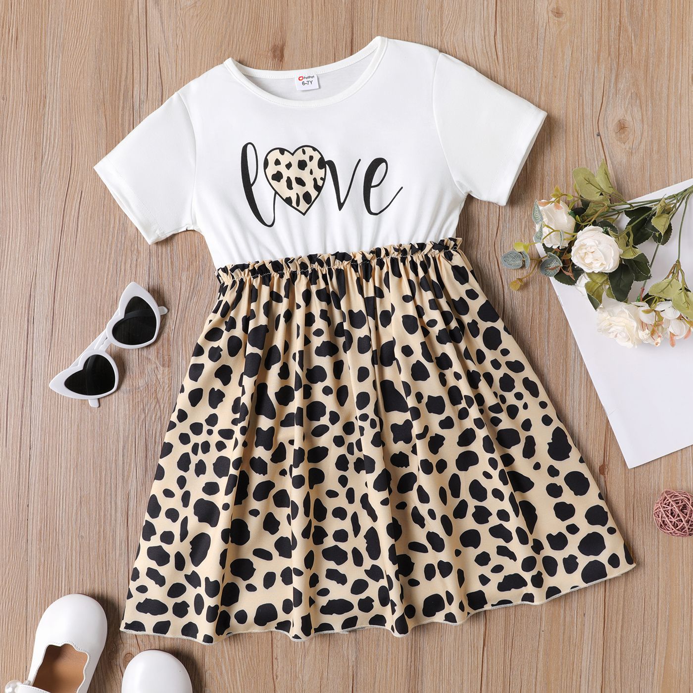 

Kid Girl Leopard Print Splice Short-sleeve Dress