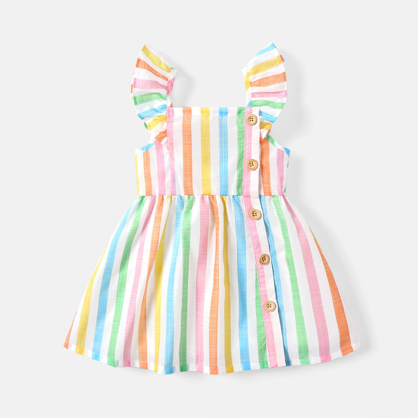Baby Girl Stripe Button Design Flutter-sleeve Dress
