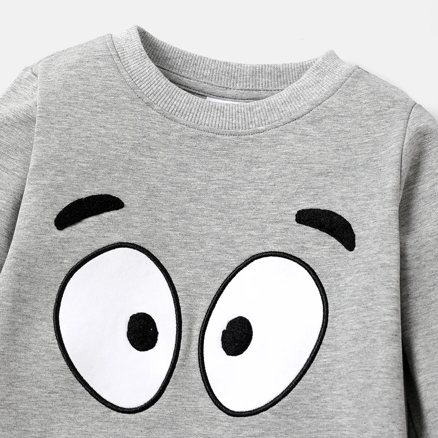 2pcs Toddler Boy Face Graphic Print Cotton Sweatshirt and Pants Set Lightgrey image 3