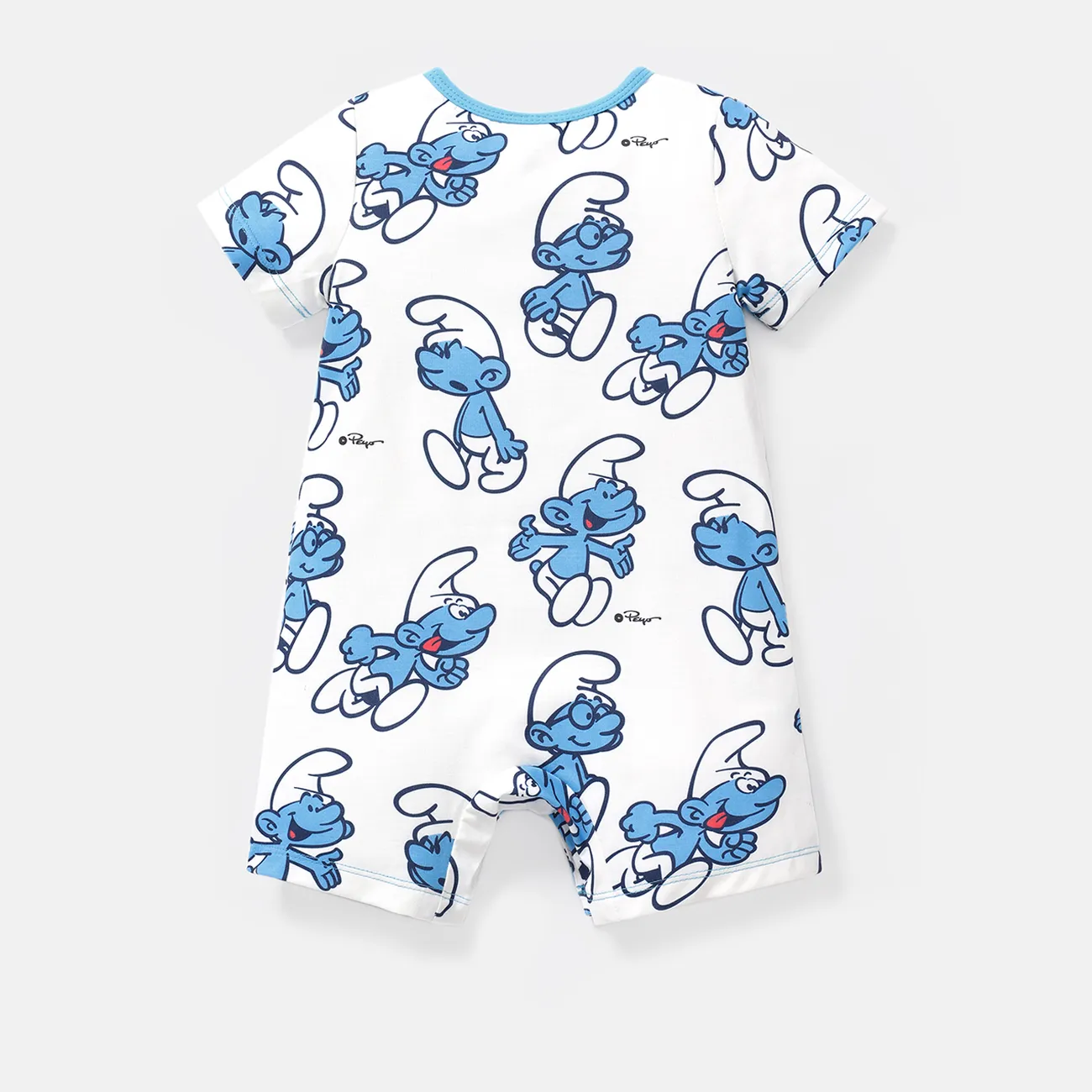 The Smurfs Baby Boy/Girl Short-sleeve Solid Waffle or Allover Print Naia™ Romper BLUEWHITE big image 1