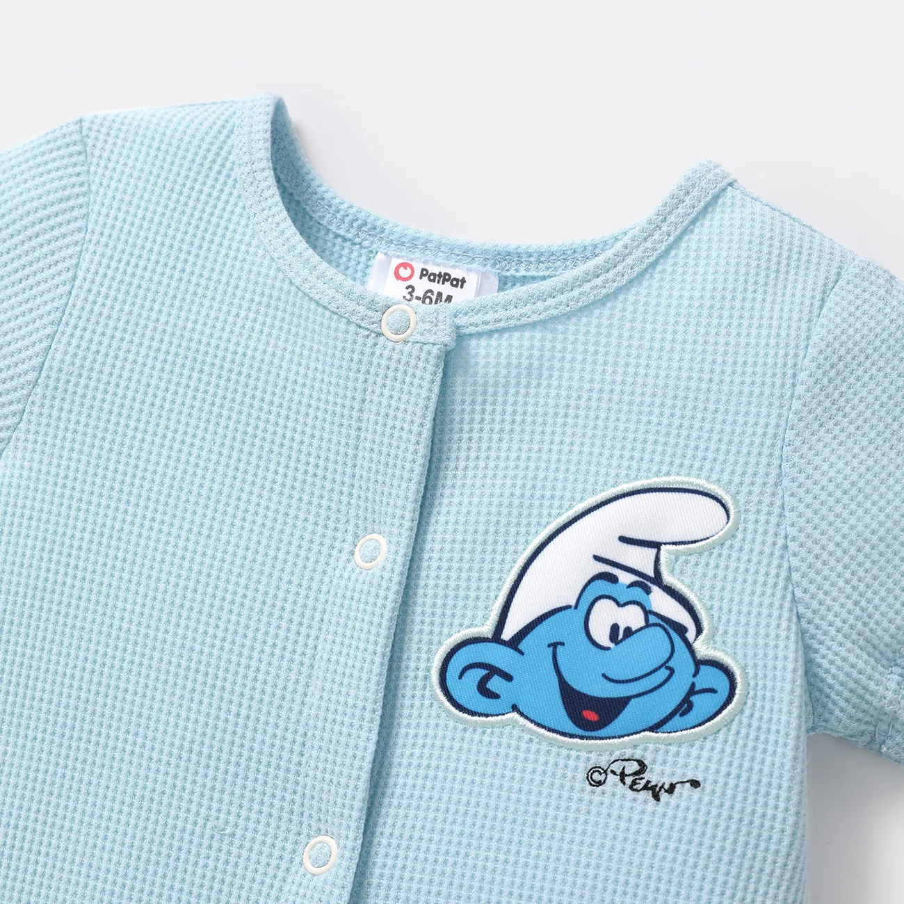 藍精靈 嬰兒 中性 童趣 短袖 連身衣 淺藍 big image 1