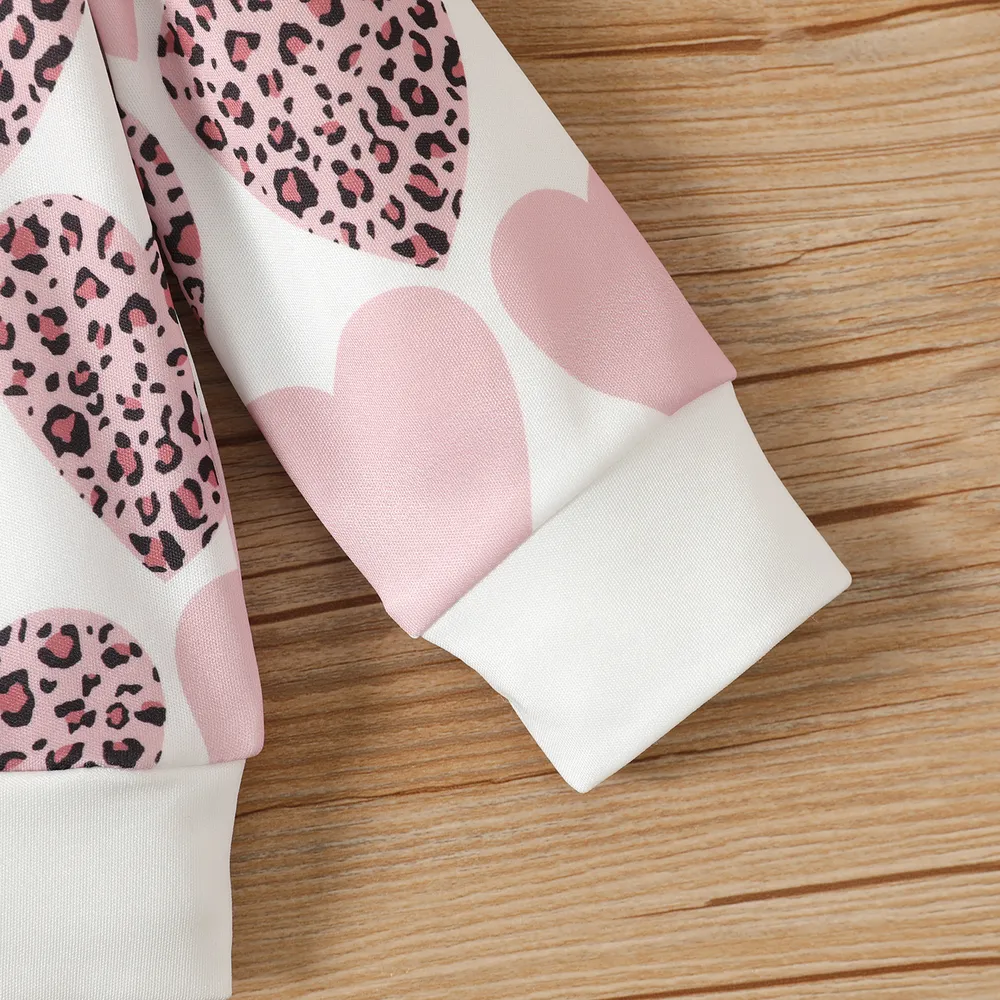 Baby Girl Allover Leopard Heart Print Long-sleeve Sweatshirt  big image 6