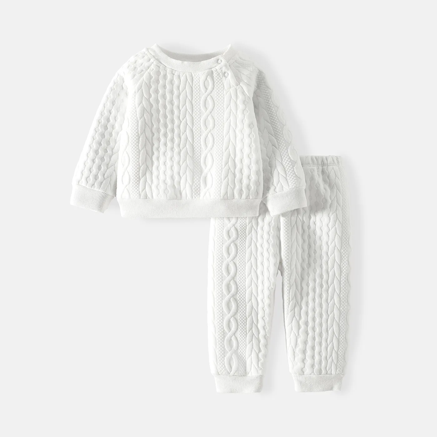 

2pcs Baby Boy Solid Color Cable Knit Textured Long-sleeve Sweatshirt and Elasticized Pants Set