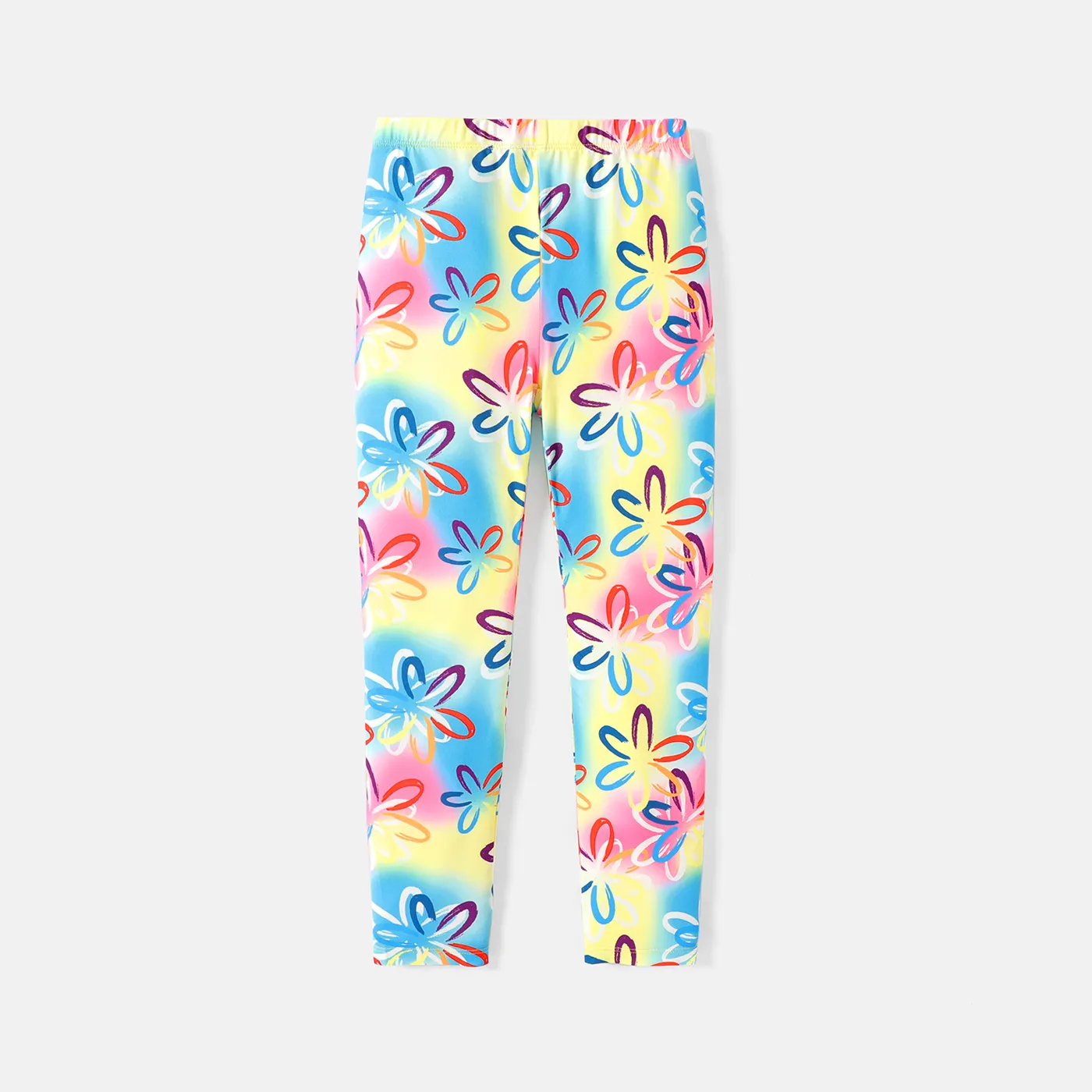 Kid Girl Floral/Star Print Elasticized Leggings Yellow