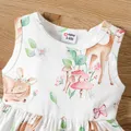 2pcs Baby Girl Allover Deer Print Tank Dress and Long-sleeve Raw Trim Denim Crop Jacket Set  image 3